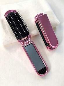 1pc Foldable Mini Air Cushion Comb With Makeup Mirror, Suitable For Daily Travel, Valentine's Day Gift, Hair Styling Tool, Hair Accessory - Multicolor - View 3