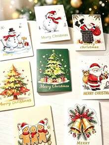 8pcs/1pc 3D Christmas Theme Greeting Card Set - Includes Santa Claus, Snowman, Christmas Tree, Gingerbread Man, Bells And More Designs; Suitable For Commemorative Cards, Dinner Party Invitations, Gift Message Cards And More. - One Size Fits All - View 2