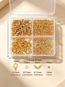 1 Box + 30pcs Lobster Clasps + 100pcs Single Rings + 100pcs Spacer Beads + 60pcs Double Clasp Beads Handmade Beading Kit DIY Jewelry Making Material Pack Necklace Bracelet Cord End Accessories - 4-compartment Accessory Set - View 6
