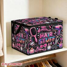 1PC Hair Styling Tool Pattern Foldable Storage Box With Lid, 2D Flat, Zippered Organizer For Clothes, Towels And Bedding, Perfect For Home And Closet Use, Suitable For Miscellaneous Storage, Can Be Placed Under Bed, Best Home Decor Storage Solution - 1 Piece - View 7