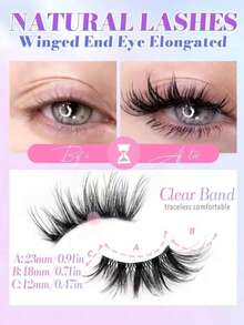 7 Pairs Half-Strip Transparent Cat Eye Extension False Eyelashes, Natural Mink-Like 3D Fluffy Soft Criss-Cross Long Lashes, Outer Corner Extended Slim Style, Reusable, Suitable For Daily Wear, Party, Valentine's Day - Black - View 7
