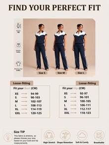 Women's Spring/Autumn Casual 2-Piece Set Top, Spring Holiday Outfit Summer Elegant - Navy Blue 46+ White - View 6