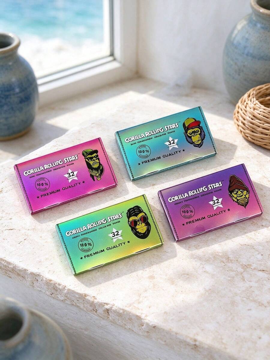1 Pack Gorilla Laser Gradient Rolling Papers With Tips, Thin Smooth Slow Burning, 32 Sheets, Portable Smoking Accessories
