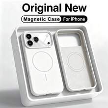 Minimalist Fashion Original Liquid Soft Silicone Magnetic Phone Case, Flocked Lining Shockproof Phone Case Compatible With Iphone 18 Pro Max 18 Pro, 16e 17e 17 Pro Max 16 Pro Max 15 14 13 12 11 - Pure White - View 2
