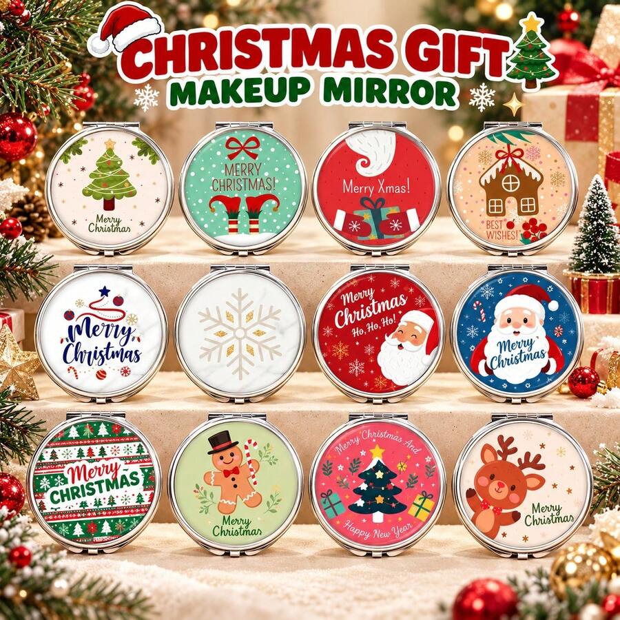 1pc Merry Christmas Limited Edition Portable Double-Sided Mirror 1x High Definition Flat Makeup Mirror Holiday Gift Cute Style Portable Small Mirror Santa Claus / Christmas Tree Multiple Options Available - Multicolor - View 1