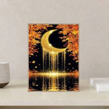 Adult Diamond Art Painting Kit, Golden Crescent Moon Full Drill Diamond Painting, DIY Handmade Set (Unframed, Multiple Sizes) - round diamond - View 3