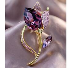 Cross-Border Luxury Purple Crystal Tulip Brooch, Alloy Rhinestone Flower Pin, Suit Coat Dress Accessory Corsage - Multicolor - View 5