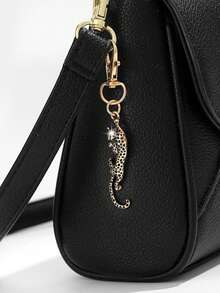 1pc Fashion Silver/Gold Alloy Rhinestone Leopard Shaped Keychain, Car Bag Pendant, Metal Creative Charm - A - View 2