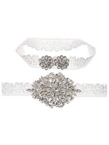 2pcs/Set Women Rhinestone Decor White Lace Bridal Garter Set Stretch Wedding Thigh Ring - Multicolor - View 8