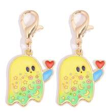 5Pcs Cute Cartoon Ghost Enamel Keychain Halloween Pumpkin Bat Heart Pattern Lobster Clasp Bag Charm, Zinc Alloy Pendant Halloween Party Gift Accessory - Gold - View 6