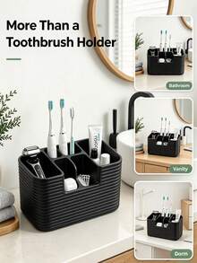 1pc Multi-Compartment Bathroom Countertop Toothbrush Holder - Large Capacity Multi-Slot Washbasin Storage Box, Suitable For Toothbrush, Toothpaste, Razor And Skincare Cosmetics, Striped Texture Bathroom Sink Storage Organizer Box, Multi-Compartment Bathroom Storage Box, Toothpaste Makeup Brush Storage Cup, Bathroom Vanity Sink Decorative Countertop Accessory - Multicolor - View 10