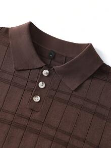 Men's Autumn/Winter Fashion Versatile Solid Color Casual Plaid Collar Long Sleeve Sweater Suitable For Daily Commute - Brown - View 7