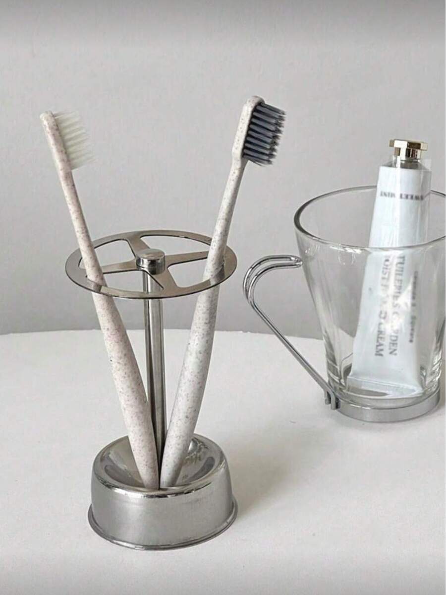 1 Stainless Steel Toothbrush Holder - Separate Bathroom Toothbrush, Makeup Brush Organization Rack, Multifunctional Storage Rack, Suitable For Storing Cosmetics, Tableware, Pens, Etc., Saving Space - Silver - View 1