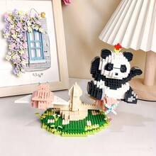 1000pcs Mini Panda Swing Micro Building Block Set, DIY 3D Small Brick Model With Flower Arch, Creative Animal Decoration, Suitable For Adults And Teenagers Gift - Black and White - View 4