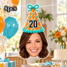 8/16/24pc Custom Face Photo & Text Birthday Banner, Personalized Portrait Cutout Bunting Garland With Number Party Hat, Milestone Birthday Party Decor,Photograph Backdrop - Multicolor - View 38