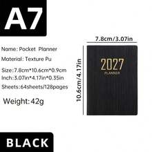 2027 A7 English Planner, 64 Sheets 128 Pages Slim Weekly Calendar Notebook, 365 Days Daily Planner Annual Calendar, PU Leather Cover Mini Portable Pocket Daily Schedule Book - A7 - View 4