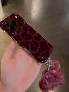 Ins Burgundy Red Sparkling Rhinestone Leopard Print Phone Case Compatible With Apple 18 Pro Max, 18 Pro, 17 Pro, 17 PM, 16 Pro, 16 PM, 15 PM, Anti-Drop Protective Cover With Wrist Strap, Niche Style For Women - Red - View 2