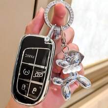 Car Key Cover Cute Puppy Keychain, Shiny Rhinestone Spring Ring Design, Soft TPU Protective Shell, Compatible With For Chrysler 200 300 Dodge RAM Challenger Journey - A - View 8
