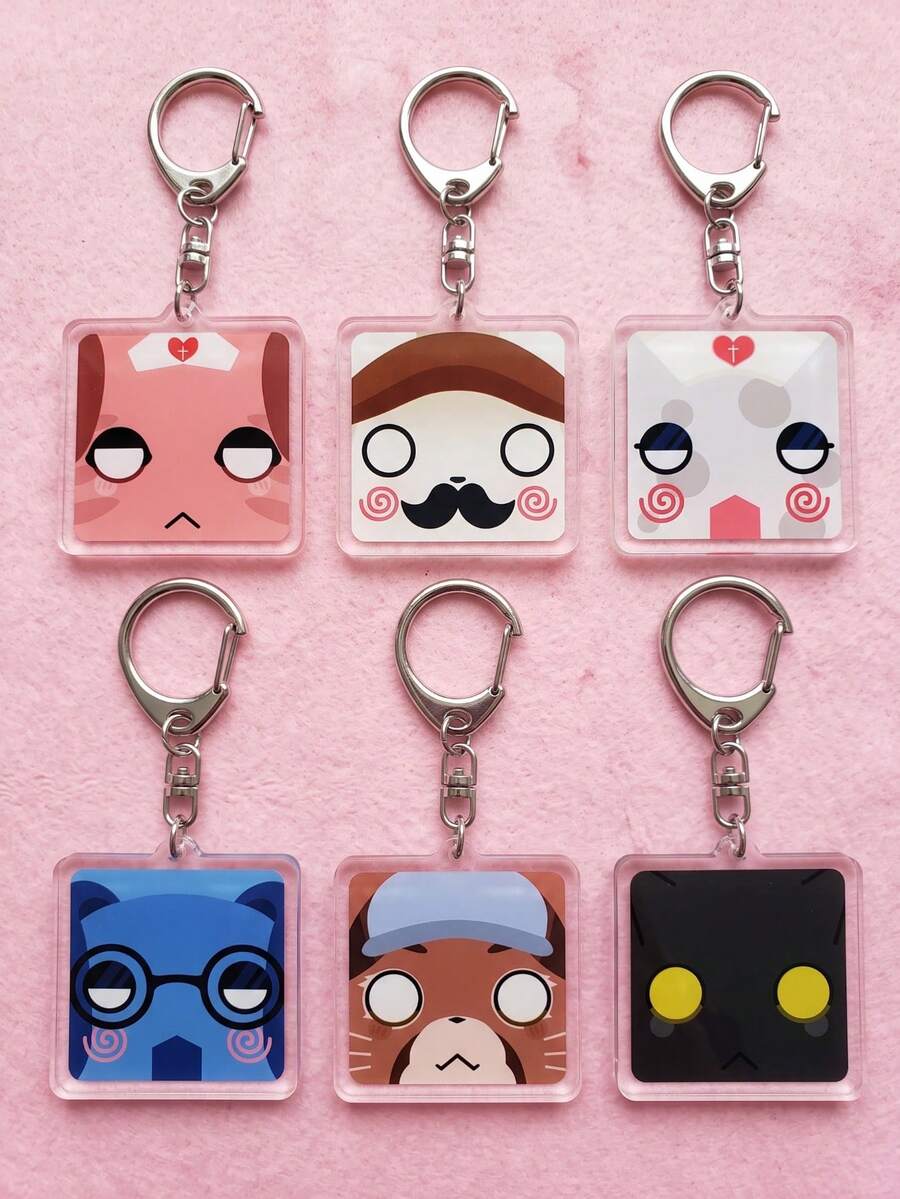1Pc/6Pcs Animal Hospital Acrylic Keychains, Cute Cartoon Animal Face Pattern, Car Key Pendant, Ita Bag Accessory, Daily Decoration, Halloween Gift, Birthday Gift, Christmas Gift, Party Favor, Graduation Gift, Back To School, Exquisite Collection, All Season - Multicolor - View 1