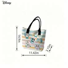 Miniso Disney Mickey And Friends 帆布托特包，馬卡龍條紋印花，附手柄肩背包，適合日常使用 - 粉色 - 查看 6