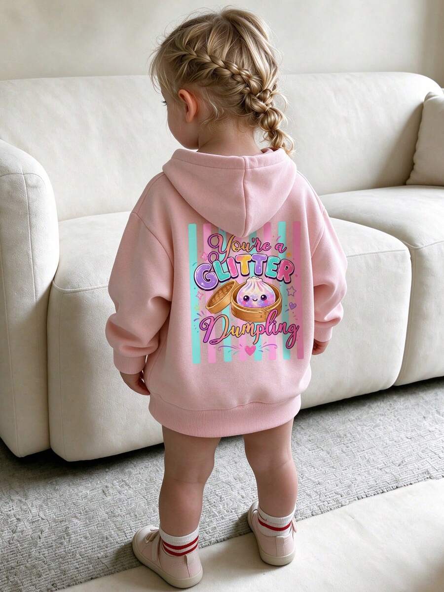 Girls Cute You're A Glitter Dumpling Graphic Sweatshirt, Sweet Long Sleeve Pullover Sweatshirt, Suitable For Autumn/Winter - Pink - View 1
