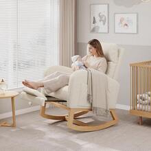 Ocking Chair, Grey Upholstered Glider Rocker, Rocking Chair With Footrest, High Back Lounge Rocker, Quiet Glider Rocking Chair, Reading Nook Rocking Chair - White + Teddy - View 4