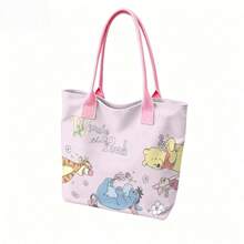 Miniso Disney Winnie The Pooh Canvas Tote Bag With Cute Eeyore Tigger Piglet Print Shoulder Bag With Handles For Daily Use - White - View 4