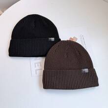 1 buah Topi Beanie Rajut Pria, Topi Cuaca Dingin Warna Polos Sederhana, Topi Wol Tahan Angin untuk Luar Ruangan, Topi Hangat Musim Gugur/Dingin Cocok untuk Pemakaian Sehari-hari - MultiWarna - View 2