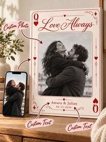 個性化客製照片畫布牆飾 Love Always 肖像印畫裝飾，可自訂姓名與日期情侶照片畫布，浪漫週年紀念婚禮禮物，適用於臥室、客廳居家裝飾 - 彩色 - 查看 1