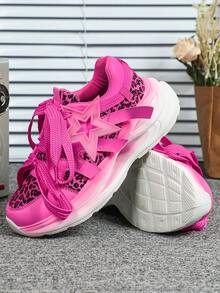 Men's Fashion Wedge Thick Sole Athletic Shoes, Low-Top Couple Walking Shoes, Durable Shock-Absorbing, Suitable For Commuting - Leopard Print Fuchsia Pink - View 4