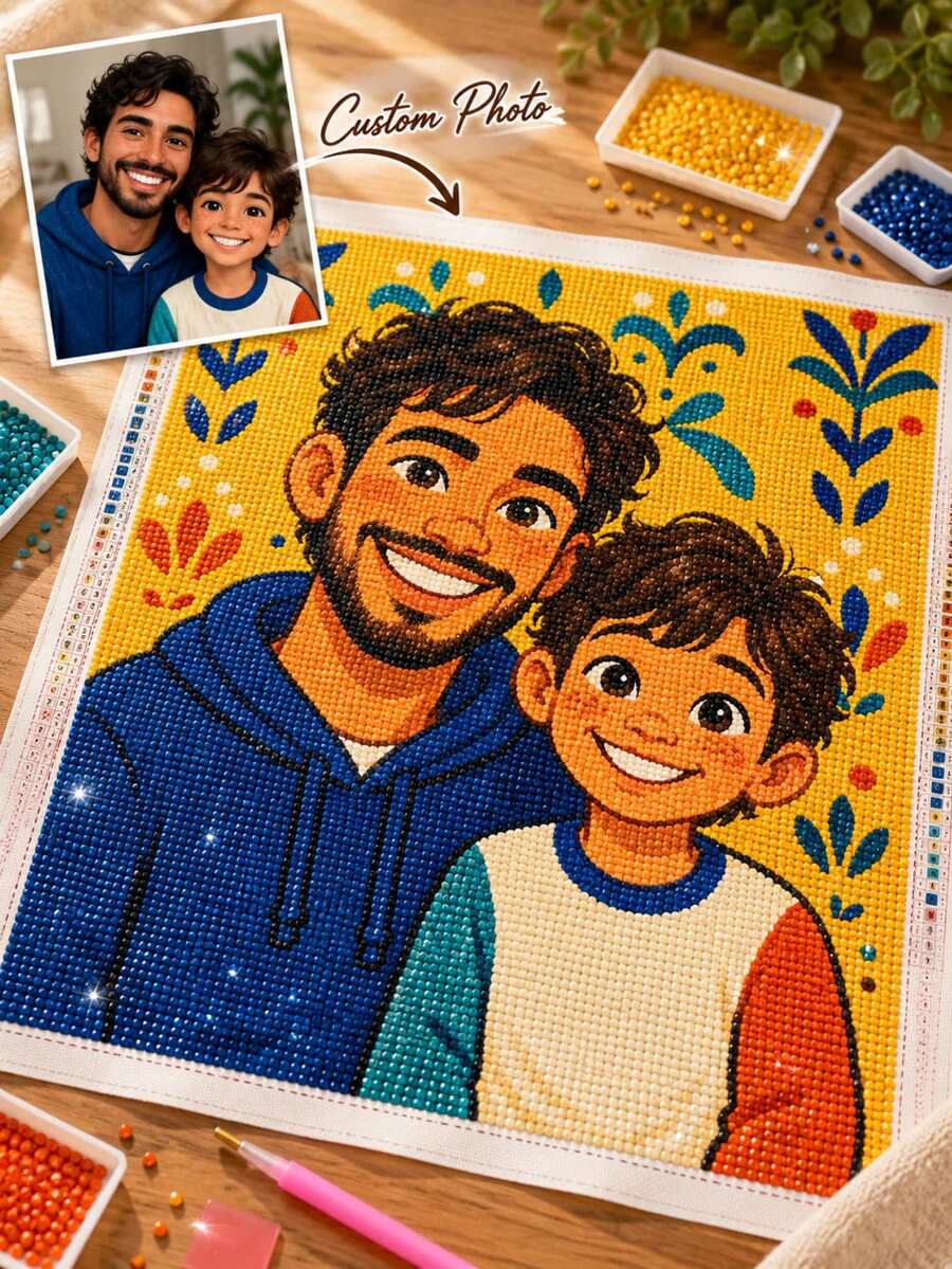 Custom Photo Diamond Painting Kit, Personalized DIY 5D Diamond Art, Suitable For Adults And Children, Square/Round Acrylic Diamonds, Custom Family Portrait Gift, Creative Handmade Home Decor Craft - Multicolor - View 1