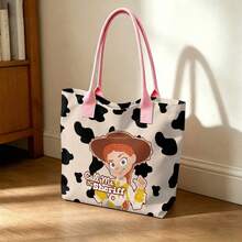 Miniso Disney Toy Story Jessie Call Me The Sheriff Canvas Tote Bag, Cow Print Shoulder Bag With Handles For Daily Use - Pink - View 1