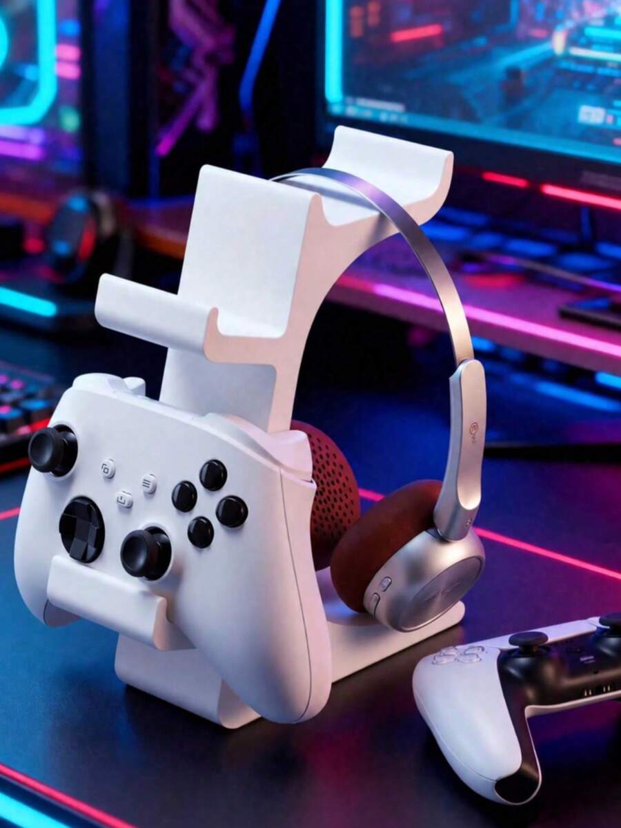 Minimalist Desktop Aesthetic: Integrated Controller And Headphone Stand, Compatible With PlayStation/X1-BOX/S/Switch Controllers, Immersive Gaming Setup; Professional Gamer Display Rack, Strong Load-Bearing Capacity, Anti-Tip Design