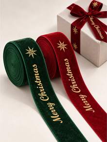 2pcs/2m Gold Merry Christmas Printed Ribbon, Luxury Metallic Fabric Satin Ribbon, Suitable For Gift Wrapping, Christmas Tree Decoration And DIY Bows, Holiday Craft Decoration Ribbon, Christmas Tree Decoration Ribbon, Gift Decoration Satin Ribbon, Christmas Wrapping Accessories - Christmas - View 1