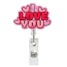 1pc Valentine's Day Glitter Heart English Letter Bow Retractable Easy Pull Rotating Badge Reel For Nurses - Multicolor - View 7