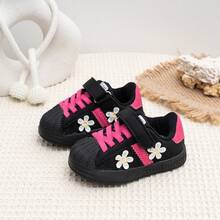 1 Pasang Sepatu Bayi Motif Bunga Blok Warna, Sol Lembut, Desain Ujung Tertutup dengan Perekat Velcro untuk Perlindungan Kaki yang Lebih Baik, Cocok untuk Pemakaian Sehari-hari di Dalam/Luar Ruangan Sepanjang Musim - Merah - View 2