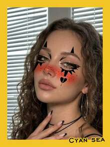 1pc Temporary Tattoo Sticker, Broken Heart Dark Eye Makeup Blush Pattern, Realistic Tattoo Design, For Daily Wear, Bachelorette Party Favors, Music Festival, Game, Graduation Gift, Lasts 3-5 Days - Multicolor - View 5