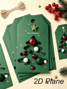 50pcs-Merry Christmas Paper Hanging Tags With Jute Rope, Christmas Gift Bag Labels For Holiday Packaging, Paper Gift Tags, Green Christmas Tree Labels, Candy Bag Labels, Christmas Party Decoration - Multi-color - View 7