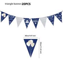 10/20/30 PCS Navy Blue Silver Bead Birthday Triangle Banner, Star-Cake Balloon Pattern Flag, Birthday Party Wall Decorative Wreath, Adult Birthday Celebration Photo Background Decorative Items - View 9