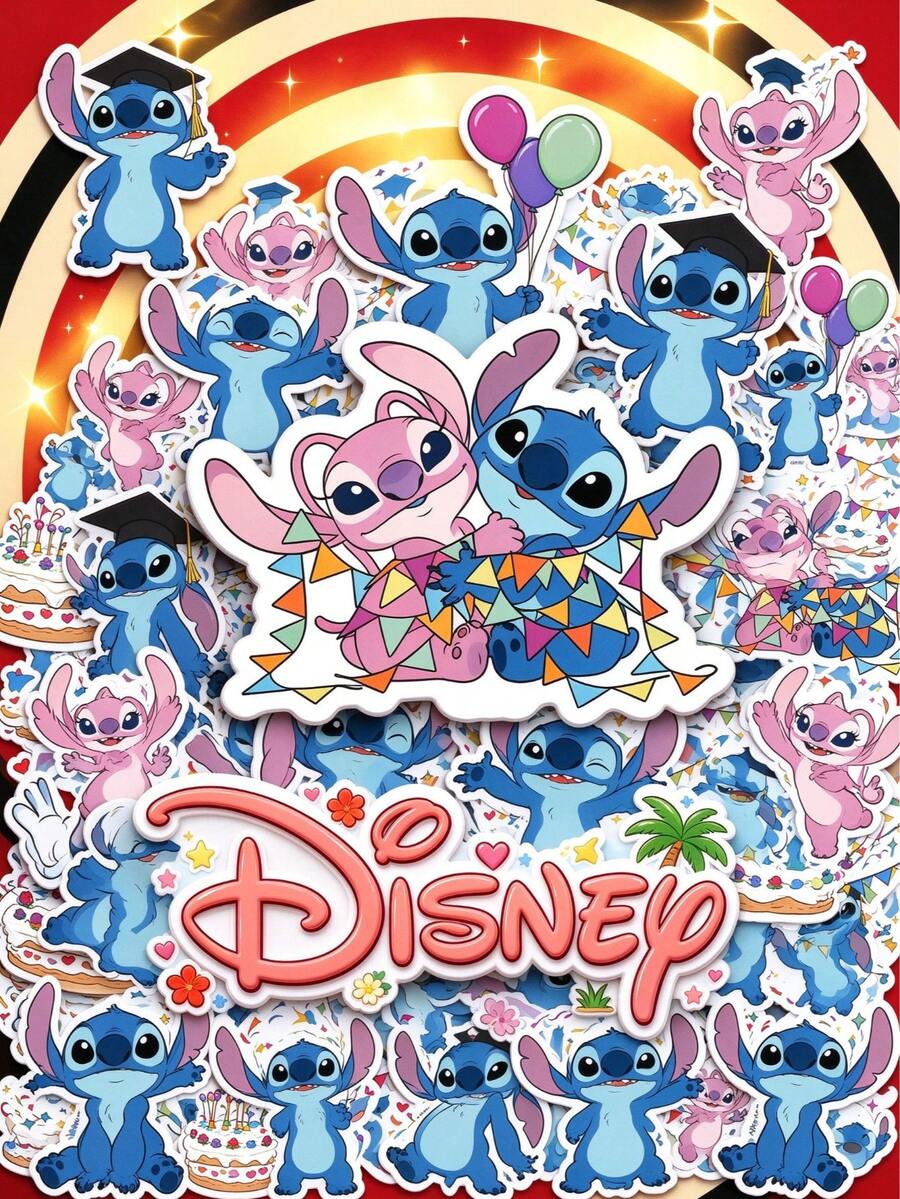 Disney 50張可愛卡通史迪奇不重複貼紙,限量版節日配件,捲裝貼紙適用於電腦、筆電、手機殼、自行車、馬克杯,波點貼紙,禮物封口貼紙,手帳貼紙 - 彩色 - 查看 1
