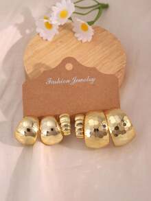 CCB Gold-Tone Hoop Earrings Set, Lightweight Chunky Circle Studs, Perfect Gift Choice - Gold - View 3