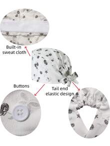 1pc Women's Foam Embroidered Butterfly Rose Floral Print Tie-Up Work Cap, Side Button Design Adjustable Headwrap Hat, Breathable Dust-Proof Beauty Salon Kitchen Protective Cap - Foam Rose Flower - View 3