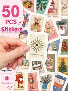 50pcs Retro Christmas Stickers For Adults Teens Sticker Enthusiasts Scrapbooking Journaling Laptops Skateboards More, Add A Fun Touch To Your Devices! - one-size - View 6