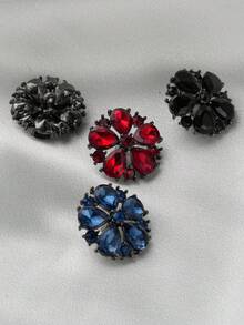 5pcs Sparkly Petal Crystal Sewing Buttons, Floral Rhinestone Inlaid Black Metal Hand Sew Buttons For Wedding Garment Embellishment - Multicolor - View 4