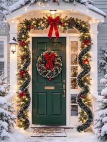 6/2m Christmas Wreath, Snowy Christmas Sequin Wreath, Artificial Greenery Wreath With Snow, Suitable For Fireplace Mantel Christmas Decor - Multiple Styles - View 9