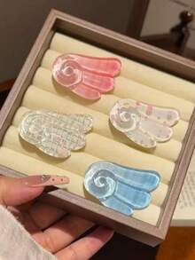 4PCS Cute Transparent 3D Wing Hair Clips, Side Fringe Floral Hair Clips, Sweet Jelly Hair Accessories For Girls - Multicolor - View 3