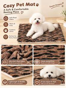 Brown Tiger Stripe Polyester Pet Bed Mat, Breathable Washable Thickened Pet Bed, Suitable For Cats And Dogs, All-Season Use, Suitable For Small And Medium Pets, Not Suitable For Large Dog Breeds - Brown - View 9