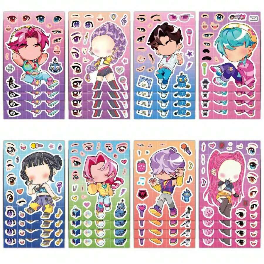 8pcs Creative Expression Collage Sticker Set, Chibi Character Base Cards With Eyes, Lips And Small Decorative Stickers, Freely Combine And Change Facial Expressions And Makeup, Rich Colors Restore Art Style, Pre-Cut Design For Easy Peeling, Suitable As Planner Decoration Material, Desktop Creative Stickers, Leisure Craft Supplies, Immersive Character Design Creation, Freely Adjust Facial Features To Create Unique Characters, Rich Accessories Unlock Diverse Styles, Relaxing And Stress-Relieving, Inspire Creative Inspiration, Enjoy The Fun Of Handmade Collage. - Multicolor - View 1