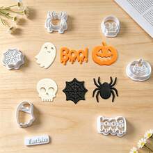 Bộ 7 khuôn cắt đất sét hình ma, bí ngô, nhện, đầu lâu Halloween, dụng cụ đất sét polymer làm khuyên tai, mặt dây chuyền và đồ trang trí thủ công - 7 cái - Xem 5