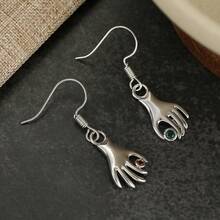 Vintage Hand-Shaped Pendant Earrings, Suitable For Bohemian Style Outfits And Festival Looks - Silver - View 7